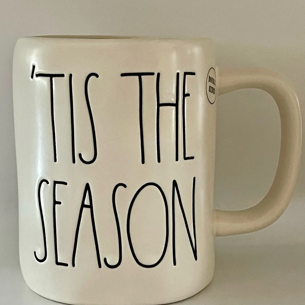 Rae Dunn Ceramic TIS THE SEASON Mug, Double Sided with Christmas Tree 20 oz